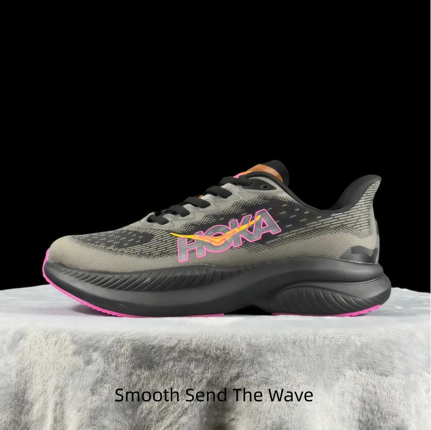 Gray gradient mesh running shoes with neon pink logo and sole trim, contrast design fits y2k sport streetwear OOTD reels