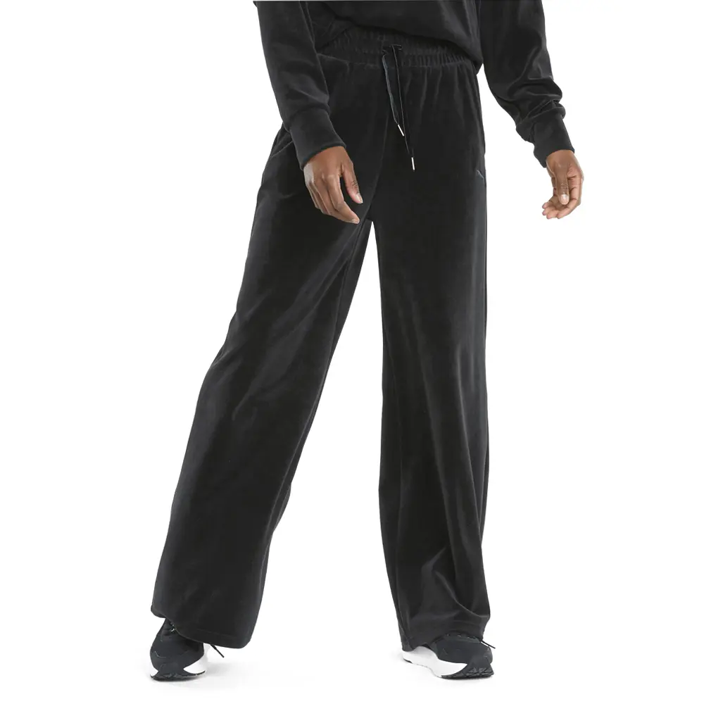 PUMA Womens Her Velour Wide Drawstring Pants Casual - Black