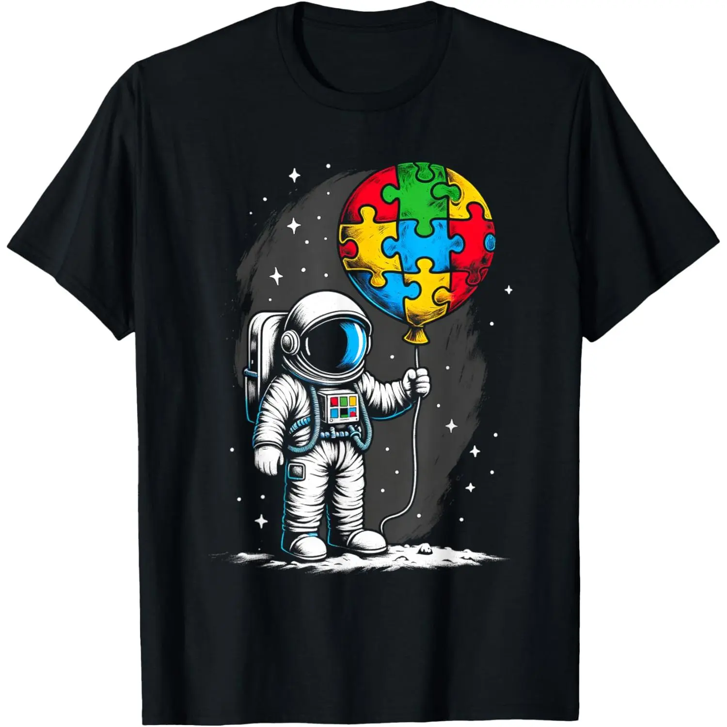 Boys' 100% Cotton Casual Cute Astronaut Balloon Graphic Tee - Short-Sleeve Crew Neck, Autism Awareness, Machine Washable Character Print Shirt, All Season, Regular Fit (Do Not Dry Clean), Cute Graphic Tee