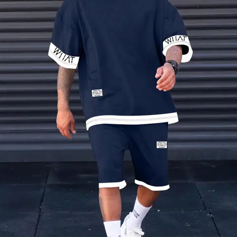 Men's Plus-Size Letter-Print Tee and Shorts Set, Crew-Neck Short-Sleeve T-Shirt and Shorts Set, Casual Comfy Sleepwear for Summer, Loungewear Set, Clothing Sets
