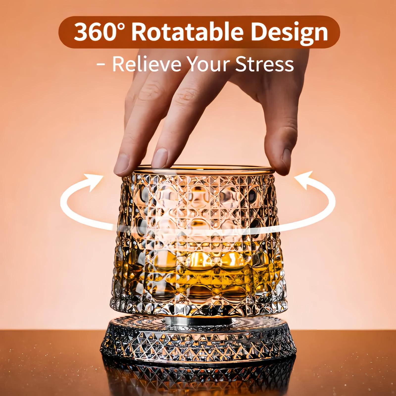 Luxury 360° Spinning Whiskey Glass | Stress Relief Crystal Cup for Aesthetic Home Bar