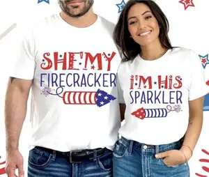Retro She Is My Firecracker, I'm His Sparkler Shirt, 4th Of July Couple Matching Shirt, Red Blue White Tee, Firecracker Shirt, Family Matching Shirt For Him For Her, Full Colors, Full Sizes