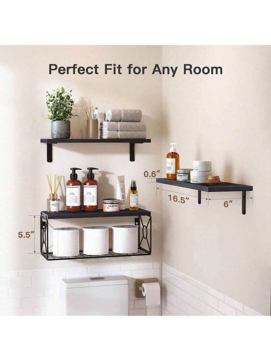 Bathroom Floating Shelves For Wall Mounted Shelf Over Toilet Farmhouse Home Decor Display Shelving Small 16 Inch.
