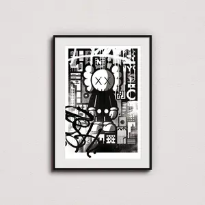 KAWS Hypebeast Street Art Print, Black and White Graphic Poster, Graffiti Art, Illustration Poster