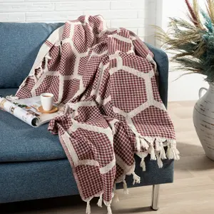 Honeycomb Turkish Cotton Throw Blanket – Ultra Soft & Machine Washable – 50" x 60" (Burgundy, Lilac, Yellow)