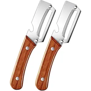 2Pcs Multi Functional Vegetable Peeler for Kitchen, with Bottle Opener and Wooden Handle, 2-in-1 Stainless Steel Kitchen Tool for Fruit Potato Pumpkin