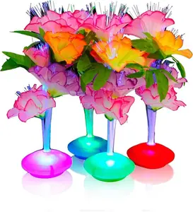 Set of 12 Fiber Optic LED Flower Centerpieces Light Up Table Decorations with 7 Light Functions & Slow Color Change for Tropical Parties