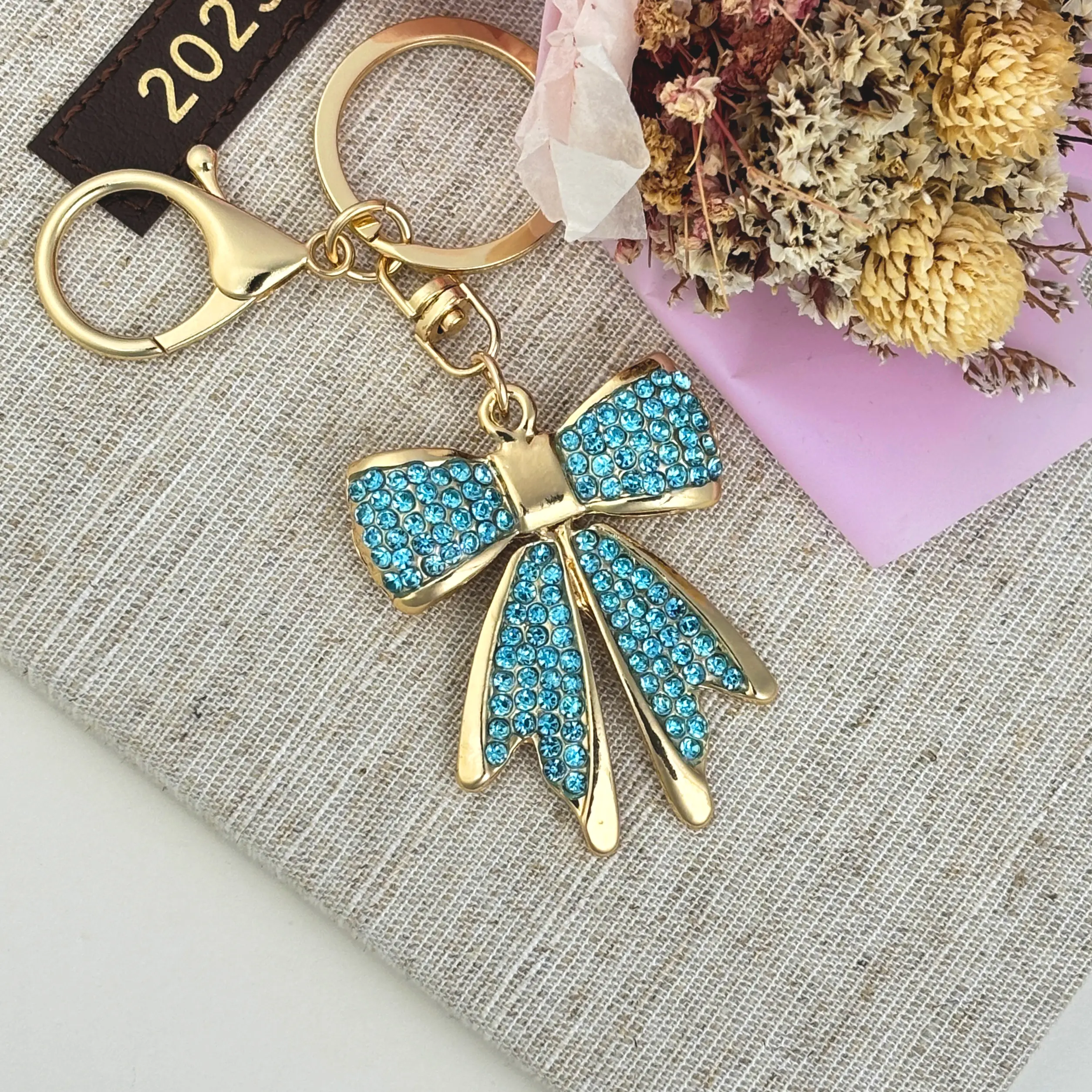 Blue Rhinestone Bow Keychain by Stella Amoré – New Car Driver Gift, Bow Charm, Cute Balletcore Bag Keyring, Stocking Stuffer Gift for Mom