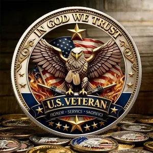 U.S. Veteran Coin-Liberty Bell&Boots Honor Service Sacrifice Gift for Him Her Custom America Merchandise 250 Collectible 250th Anniversary USA Independence Commemorative Coin 1776–2026 Independence Day