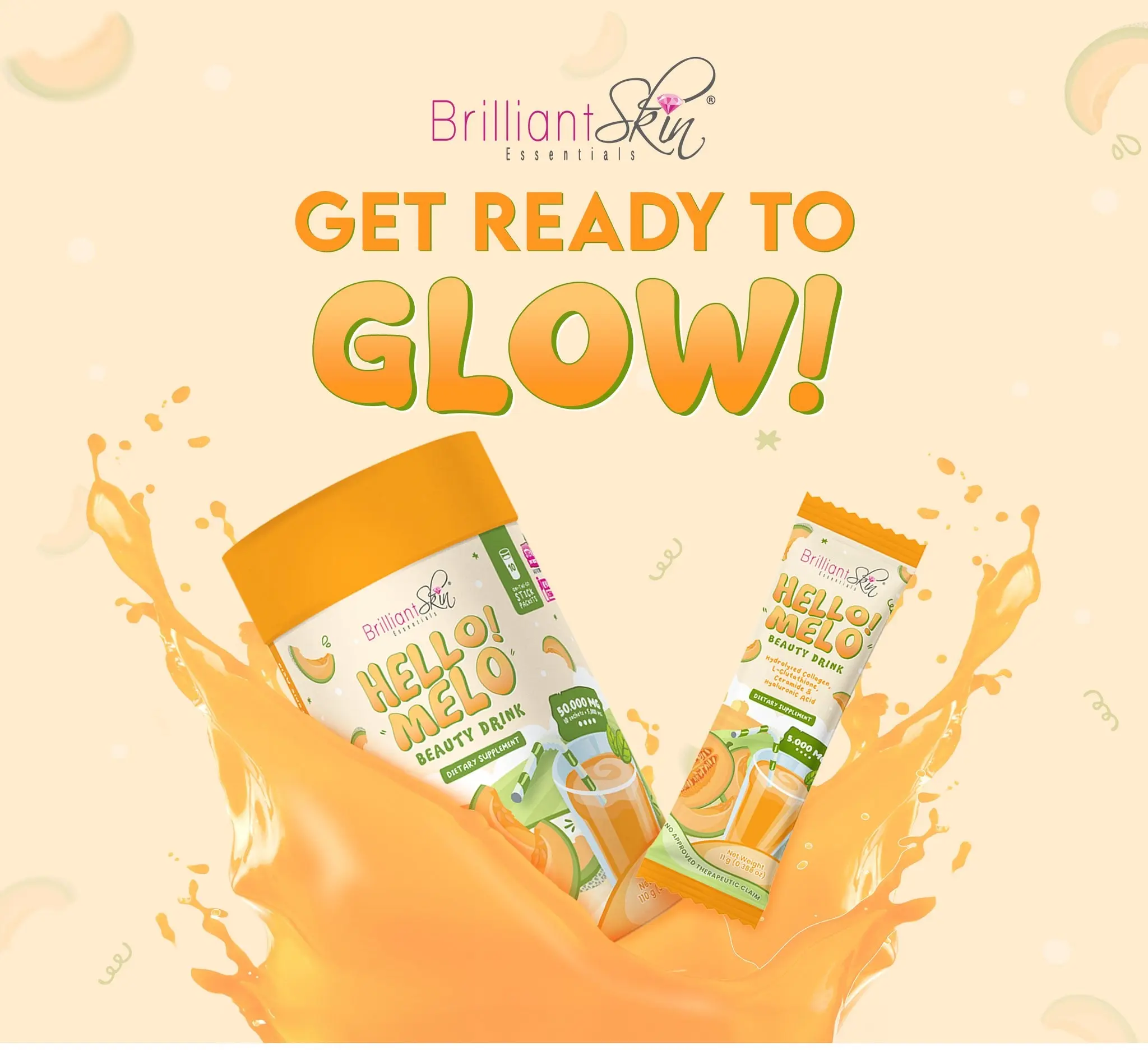 Brilliant Skin Hello! Melo Beauty Drink, 10 Sachets Melon Powder Drink