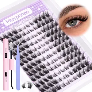 Fox Eye Lash Extension Kit L Curl Eyelash Extensions Kit Cat Eye Individual Lashes Kit 144 Pcs Fluffy Wispy Lash Clusters with Lash Bond and Seal and Eyelashes Tweezers
