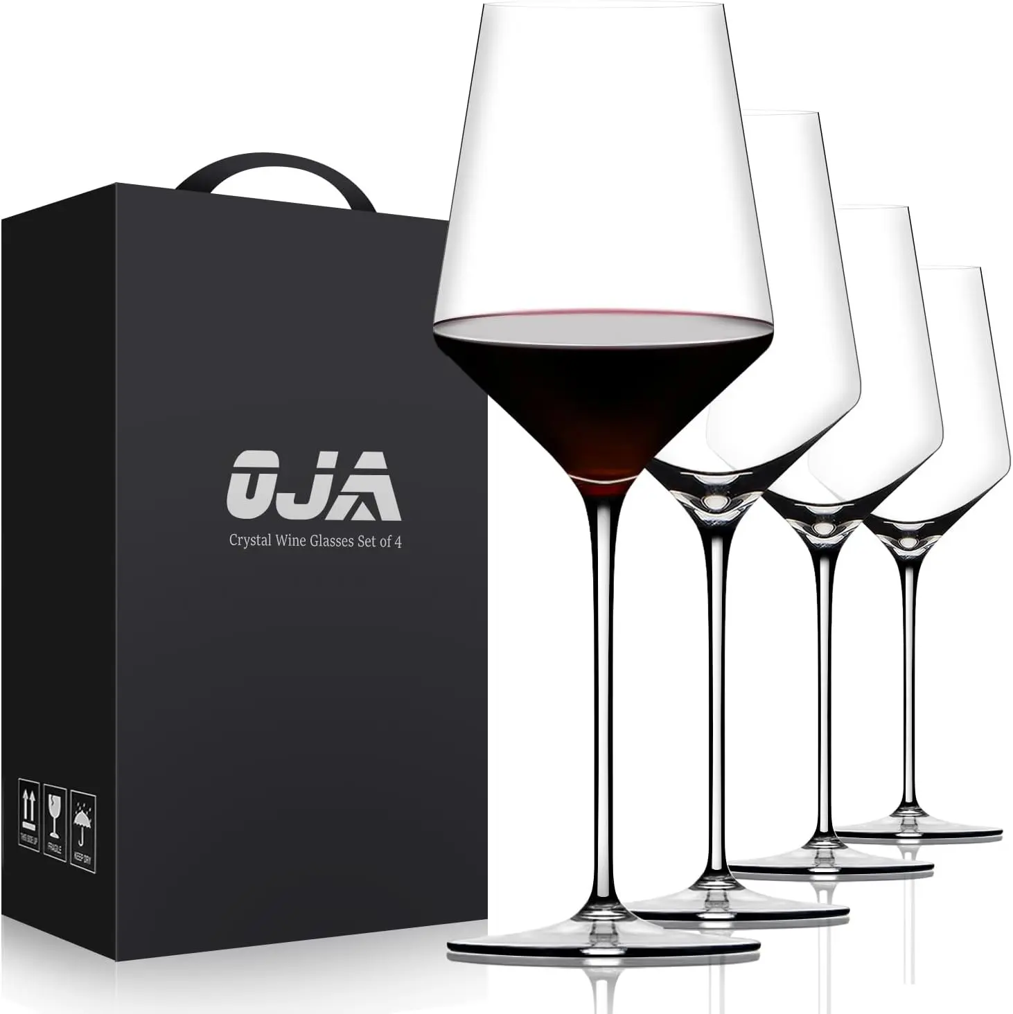 Red Wine Glasses Set of 4, Premium Crystal Wine Glasses Hand Blown,15 oz,Thin Rim,Long Stem,Perfect for Red or White,Daily Use,Unique Wedding Anniversary or Birthday Gift Gift
