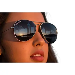 Silver Frame Women's Photochromatic Sunglasses, Seattle Skyline Design, Unnoticeable Skyline View When Wearing, Frame Women's Sunglasses