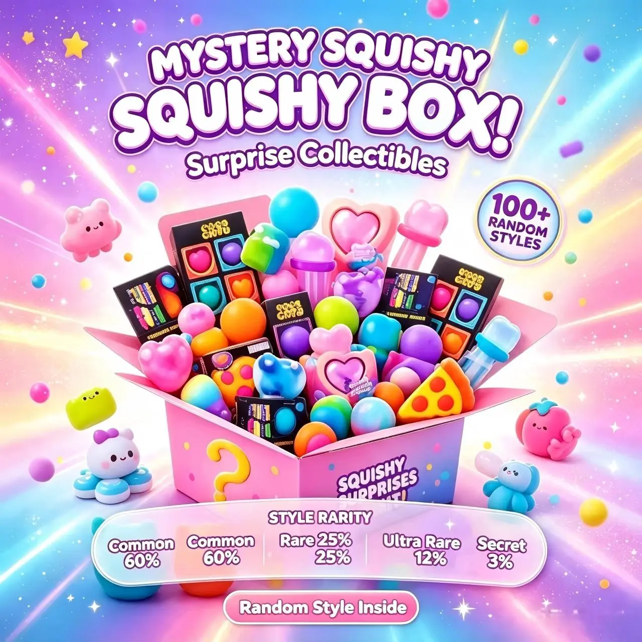 100+Pcs Mystery Squishy Blind Box Toy Set Cute Mini Figures Slow Rebound Squeeze Fidget Toys ASMR Sensory Stress Relief Gift