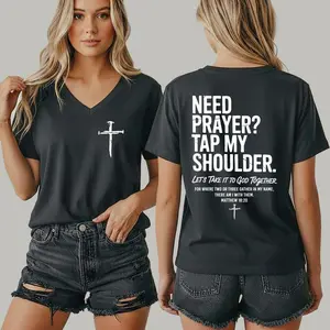 Need Prayer Tap My Shoulder Vneck: Bible Verse Racerback Tank Top, Trendy Christian Gift, S866