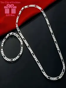 Elegant 925 Sterling Silvery 4mm Triple Figaro Cuban Link Chain Necklace - Hypoallergenic, Tarnish-Resistant, Ideal For Parties & Gifts, Versatile Accessory|Stylish Cuban Link|Durable Chain Jewelry