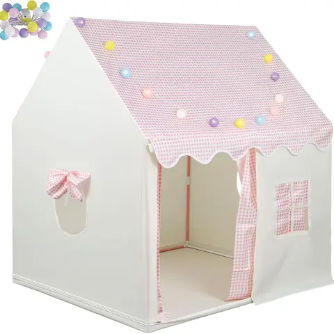 Kids Play Tent with LED Lights - Easy Setup 10 Mins,Large Indoor Outdoor Playroom for Children,Spacious Play Tents for Girls & Boys Ages 3-12, Toys Gift Idea for Birthday Christmas