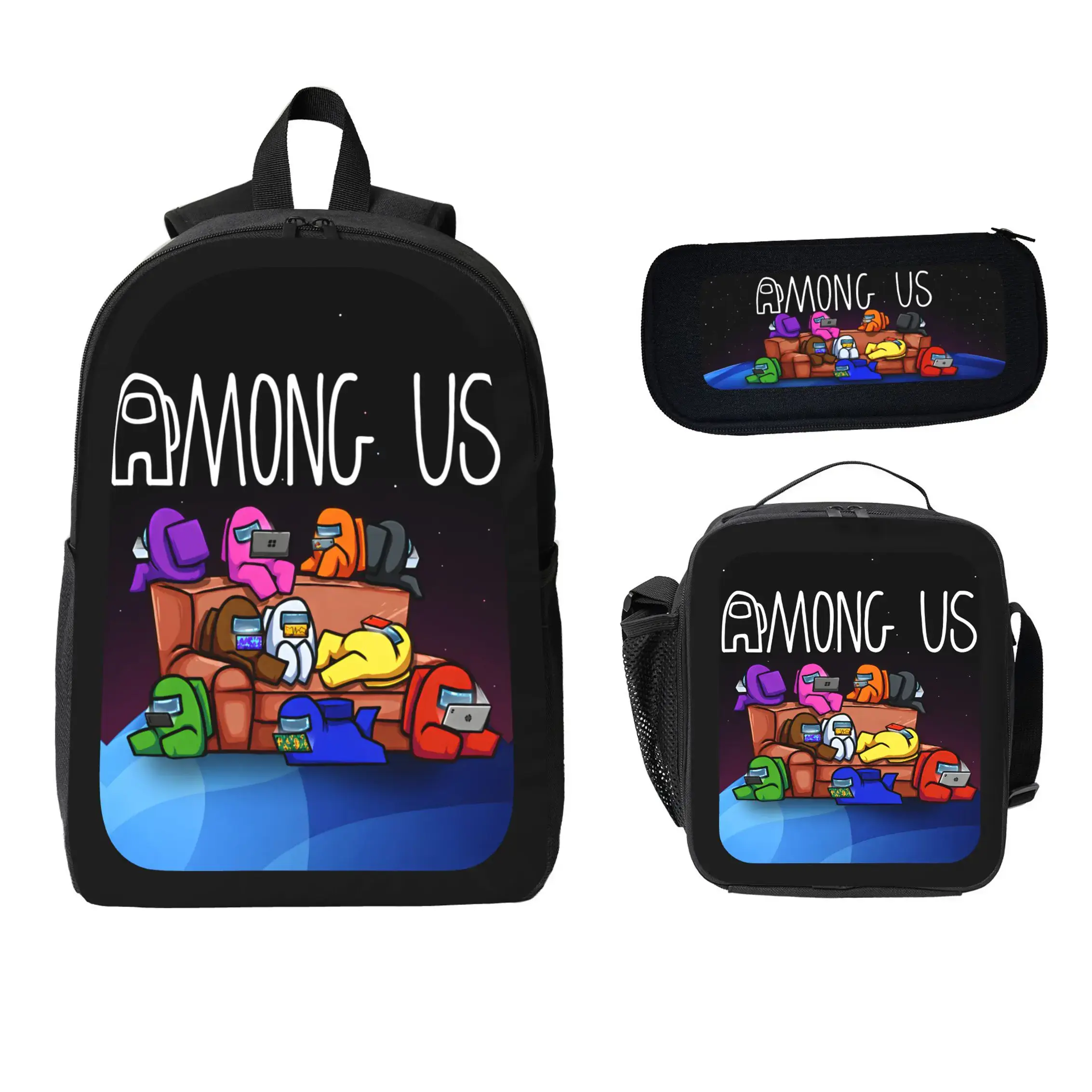 Among Us Backpack Game Cartoon Backpack 3PCS Daypack Shoulder Bag Leisure Travel Adjustable Strap Backpacks 17in