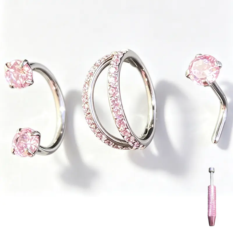 3PCS Nose Rings for Women Horseshoe Nose Ring Set,20G Sparkling Zircon Nose Piercings Kit With Titanium Double Hoop Nose Rings l Shaped Nose Stud
