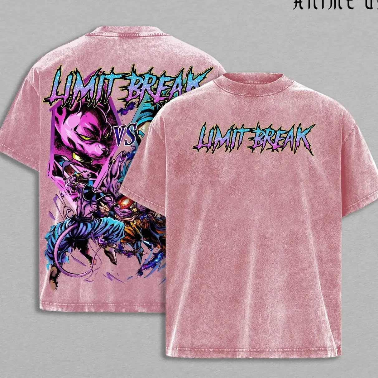 Kakarot vs Beerus Limit Break Vintage Washed T-Shirt | Saiyan God Battle Graphic Tee | Blue Aura Warrior vs Destroyer Cat Streetwear Oversized Shirt JZF