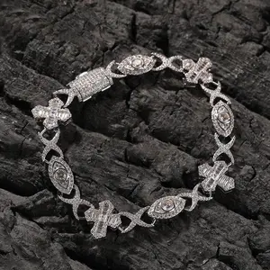 [ICE HUE]18K Gold Vacuum Plated Copper with 5A+ Sri Lanka Zircon  Eye & Cross Bracelet Miami Italy Mexico & Micro Inspired for Women & Men Luxury Jewelry,Daily Wear,Casual Gift Hip Hop, StyleTikTokShopBlackFriday
