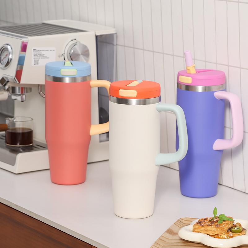 40 oz Stainless Steel Tumbler with Insulated Vacuum Cup - Flip Straw Mug with Leak-Proof Lid, Handle. One-Click Drinking Water Bottle, Car-Friendly for All Day Hot & Cold, 2026 NewYear Gifts
