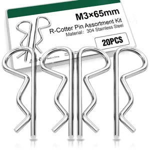 20 count Cotter Pins R Clips, Stainless Steel Hitch Pin Clips for Trailer, Tractor, and Automotive Repair, M3x65mm