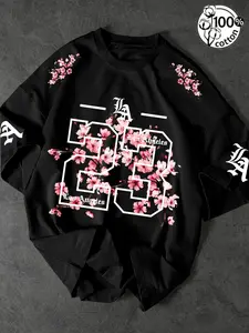 Unisex 100% Cotton Los Angeles 23 Gothic Cherry Blossom Print Oversized T-Shirt | Y2K Streetwear Top