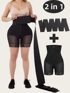 1 Count Women's Stretchy Body Shaper Girdle, Fajas, Shapewear, High Waist Shaperwear, Removable Waist Wrap Adjustable Design Shaping Panties, Butt Lifting Abdomen Smoothing Bottoms, Ideal for Daily Wear & Fitness Activities