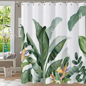 Shower Curtain Tropical Green Plant Shower Curtains for Bathroom, Leaf Shower Curtain, Botanical Shower Curtain Sets, Sage Shower Curtains Waterproof Bathtub Curtain 72x72 Inch with Hooks