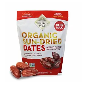Sunny Fruit Organic Sun-Dried Pitted Deglet Nour Dates 2.5 Pound Bulk Bag No Preservatives No Sugar Added Healthy Sweet Snack ORGANIC NON-GMO VEGAN HALAL KOSHER Premium Gourmet Dates Super Nutrition