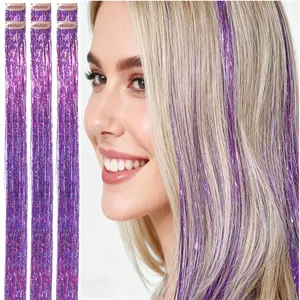 6 Pack Deep Purple Hair Tinsel Clip In, 80 Strands/Pc 24 Inches Shiny Sparkle Fairy Hair for Mermaid Costume Halloween Party Concert