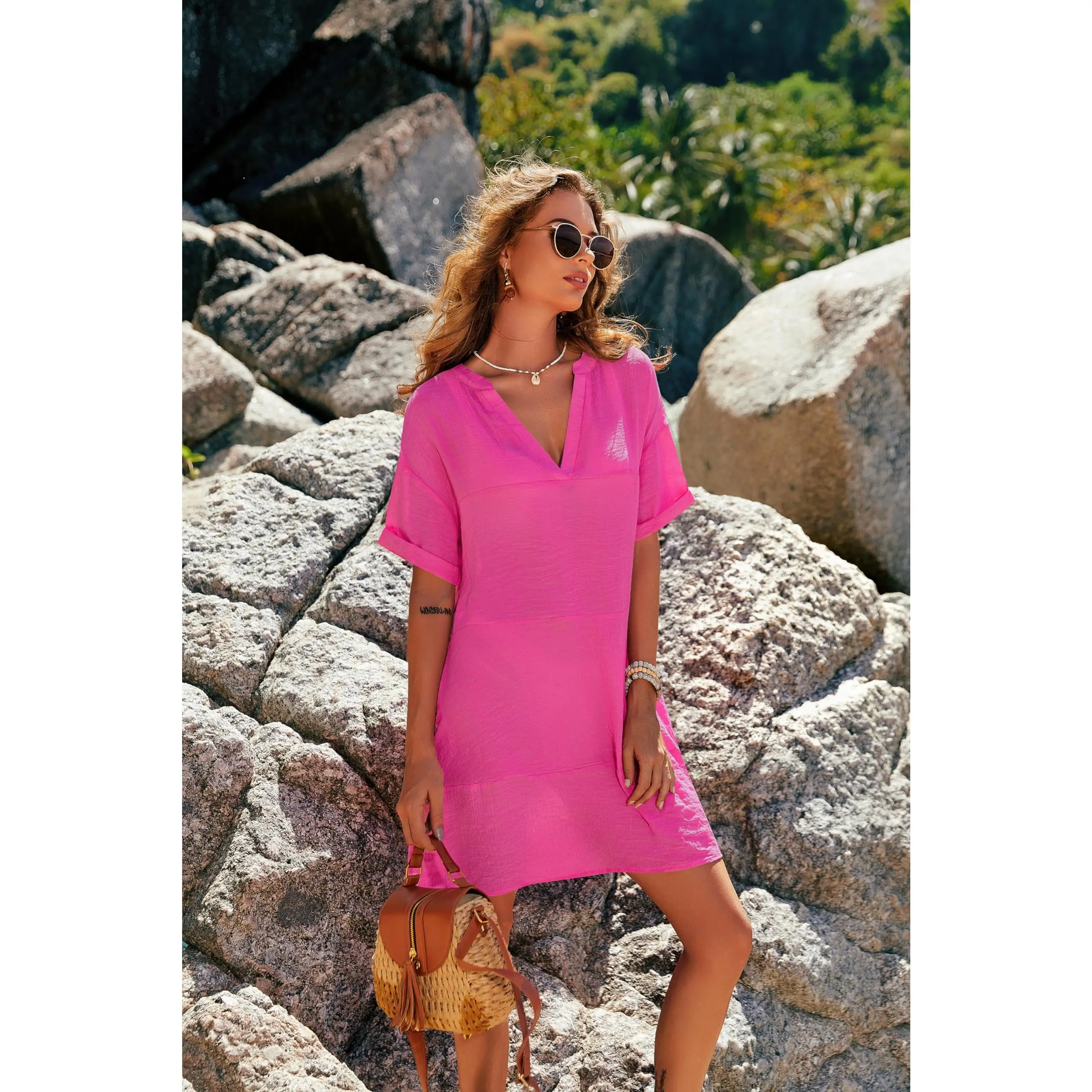 Women Swimsuit Cover Ups Shirt Summer Bathing Suit Cover Up Dress Sexy Beachwear with Tassel Black