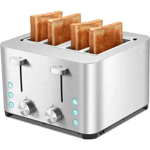 Toaster 4 Slice, Stainless Steel Bread Toasters, Extra Wide Slots, 6 Bread Shade Settings, Bagel/Defrost/Cancel Function, Removable Crumb Tray, 120V/1500W (4 Slice)