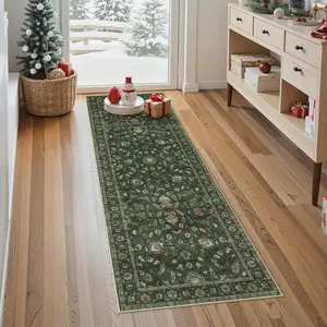 Green Washable Runner Rug 2x6 Floral Runner Rug, Non Slip Kitchen Runner  Boho Rug, Stain Resistant Christmas Runners for Hallways Bedroom Laundry Room Bathroom,(Green,2x6)