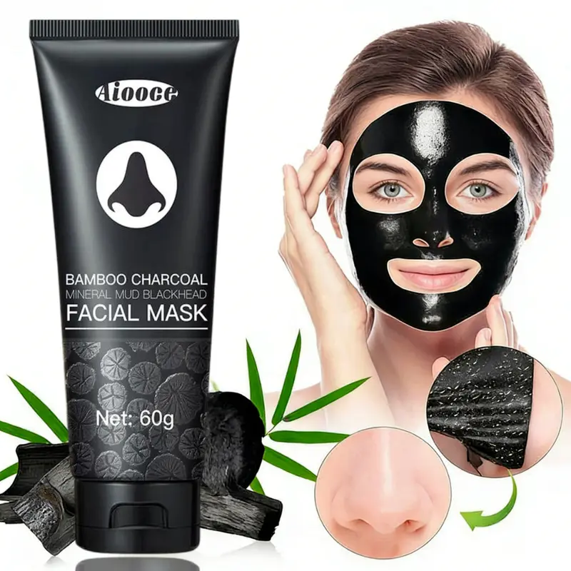 Bamboo Charcoal Black Mask, Nose And Face Blackhead Remover, Hydrating And Moisturizing, Cleansing And Shrinking Pores, Natural Power, Deep Cleansing, Suitable For All Skin Types.