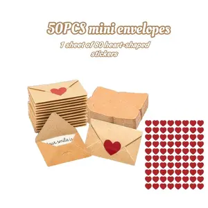 50pcs Mini Envelopes Set, Heart Stickers & Blank Cards, Small Valentine's Day Greeting Cards, Cute Gifts for Boyfriend Girlfriend