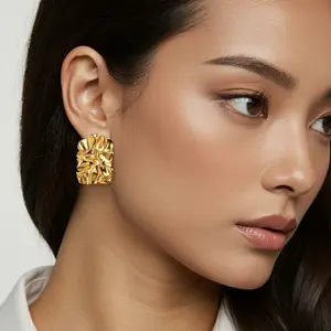 Premium Quality 316L Stainless Steel Textured Rectangle Shape Stud Earrings Waterproof & Tarnish-Resistant