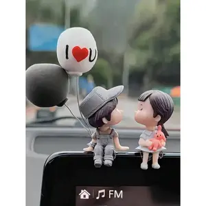 Car Couple Ornament, Cute Kiss Couple Dashboard Decoration Mini Car Balloon Doll Figurine for Car Home Office