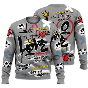 Sweatshirt To Match Retro Black Chrome Kicks – Happy Love Beats Graffiti Streetwear All Over Print Pullover