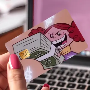 Red-haired Girl Holding Money, Bank Card, Credit Card, Debit Card, Transit Card, Room Key Card, and Skin Stickers, Decal Sticker, Self Adhesive Stickers