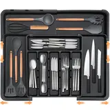 【SUHOPE】Summer Super Deal Silverware Organizer Expandable Kitchen Utensil Drawer Organizer with 9 Compartment Large Cutlery Organizer Tray for Forks Knives 13" - 22"W ,14.5" - 19"L