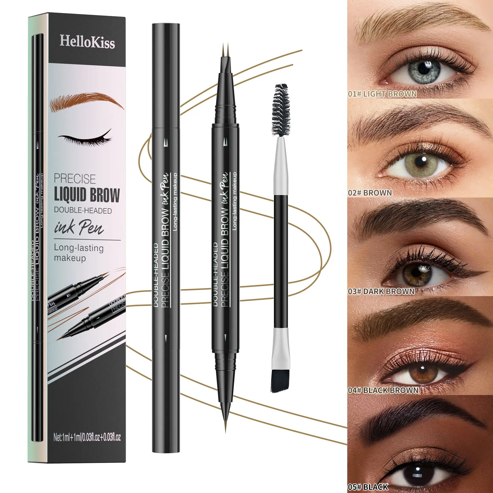 Waterproof Sweatproof Double-Headed Eyebrow Pencil for Natural Look, Smooth Application for Perfect Brows, Sweat-Resistant Design, Cosmetic, Eyebrow Liquid