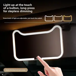 Women's Car LED Makeup Mirror - Cat-Ear Design, 3-Color Touch Light, Multifunctional Universal-Fit Sun Visor Rearview Mirror, Car Interior Accessory, Car Accessories