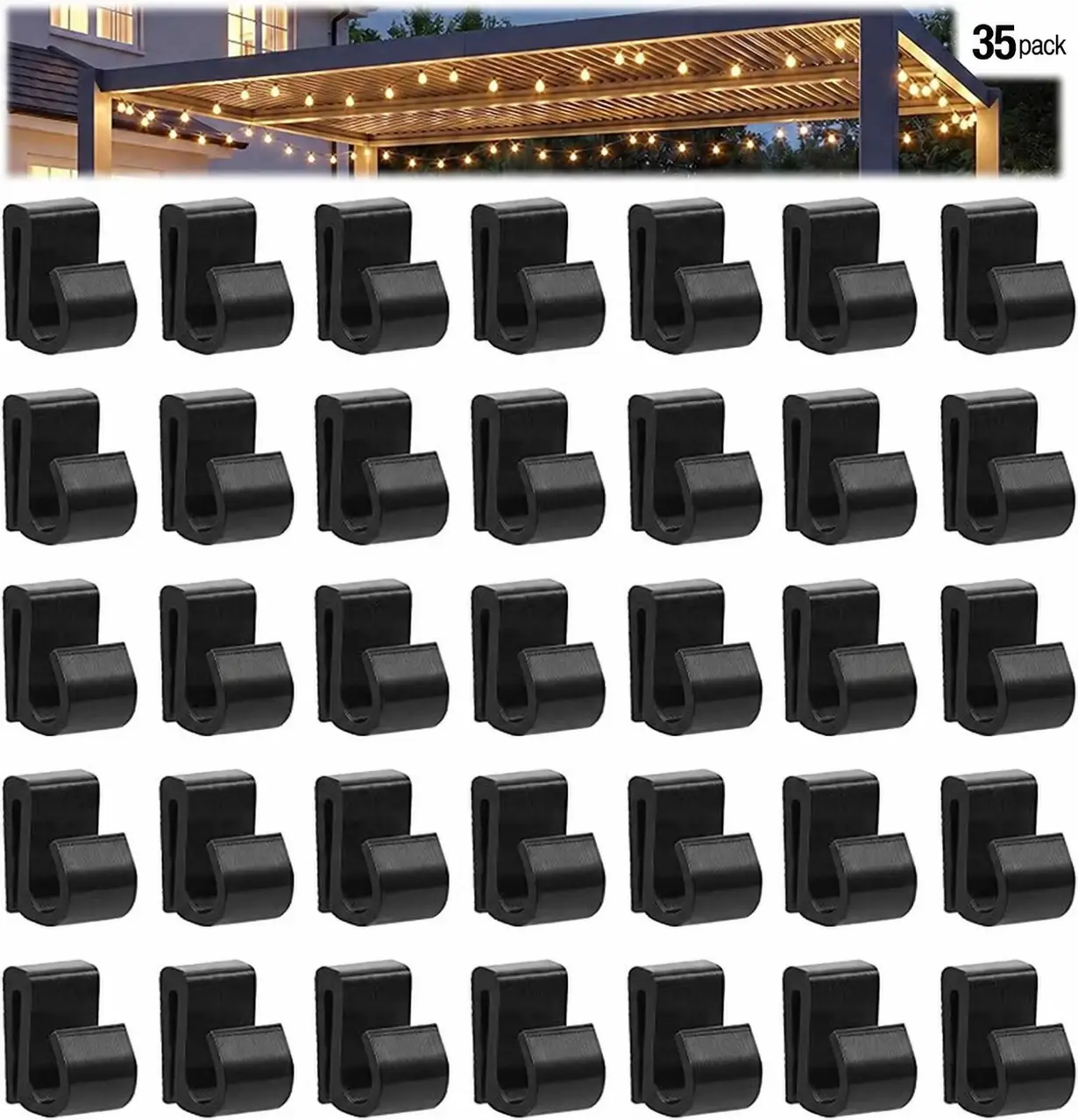 Outdoor Light Hanging Clips Bulk Pack - 35-Pack No-Drilling Weather-Resistant PETG Clips for Mirador Pergola Users, Fits 3-8mm Light Wires