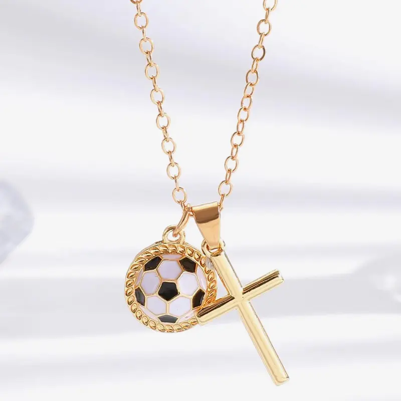 Soccer - Gold Cross & Sports Charm Necklace