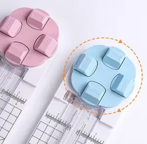 4-in-1 Multi-Function PaperTrimmer,Bidirectional Papers Cutter, Equippedwith Straight,4 in 1 Paper Cutter 4 Styles Craft Paper Cutter Multi-Function Scrapbooking Tool,  (Pink+Blue)