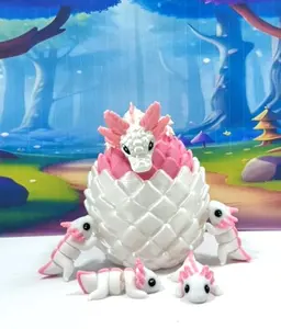 5pcs 3D Printed Axolotl and Egg, Articulated 6" Baby Dragon and Mini Axolotl Fidget Toy, White and Pink Tiny Animal Toy, Executive Desk Toy, Fidget ADHD Toy Decor Eye