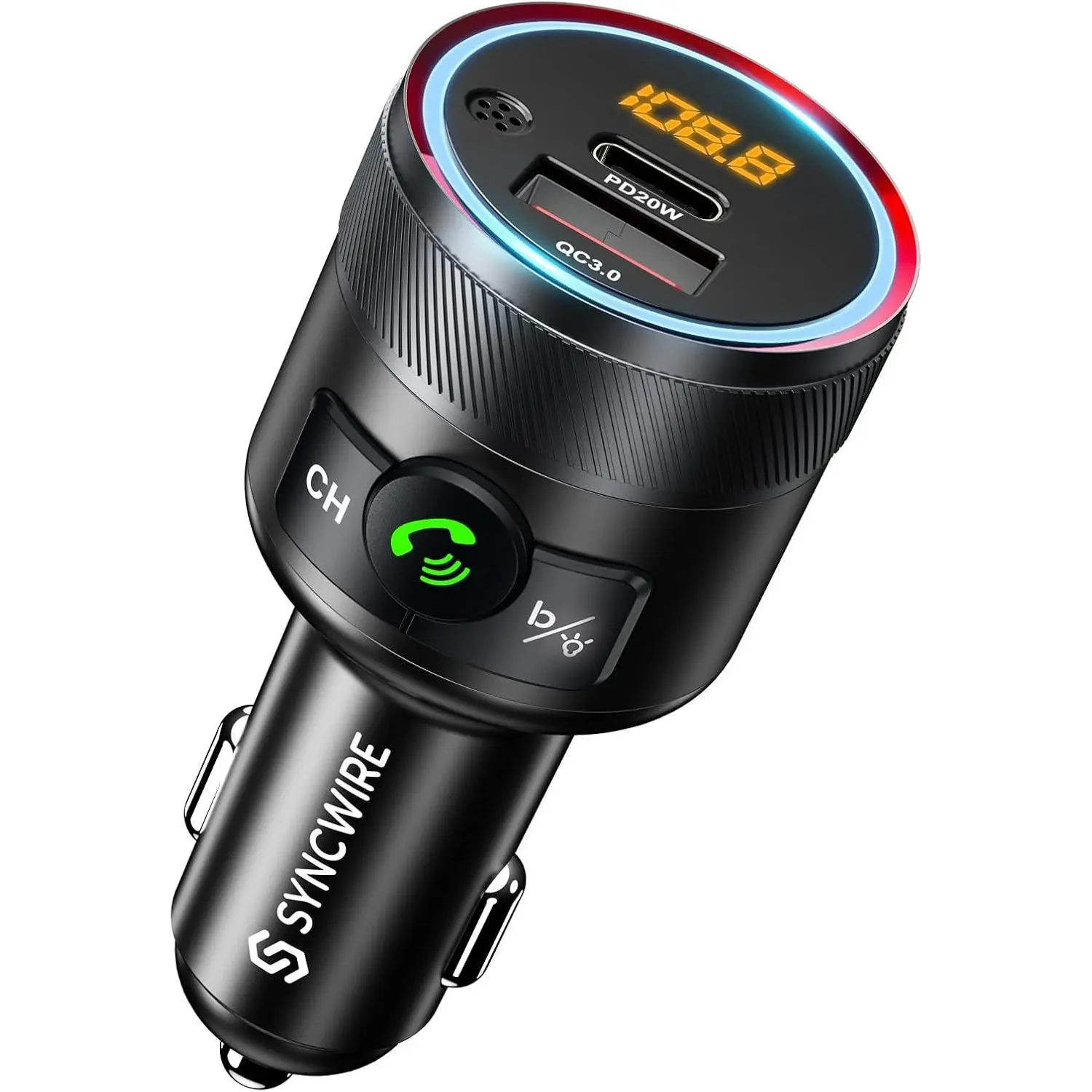 Syncwire Bluetooth 5.4 FM Car Transmitter, 38W PD&QC3.0 Dual USB Charging Bluetooth Car Adapter with Microphone, Bass, MP3 Music Player, FM Kit, and Hands-Free Call