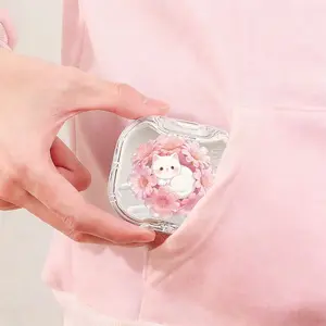 Chrysanthemum Flower White Cat Printed Retainer Box, High Appearance Transparent Denture Box, Home Travel Universal Orthodontic Retainer Box, Wear Resistant Compression Resistant Dental Correction Box